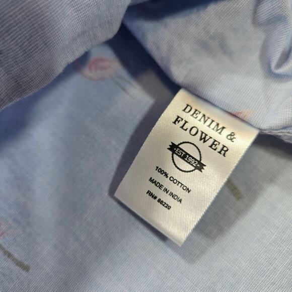 Denim & Flower Mens SM Short Sleeve Button Up Shirt Flamingo Palm Tree Tropical - Picture 7 of 9